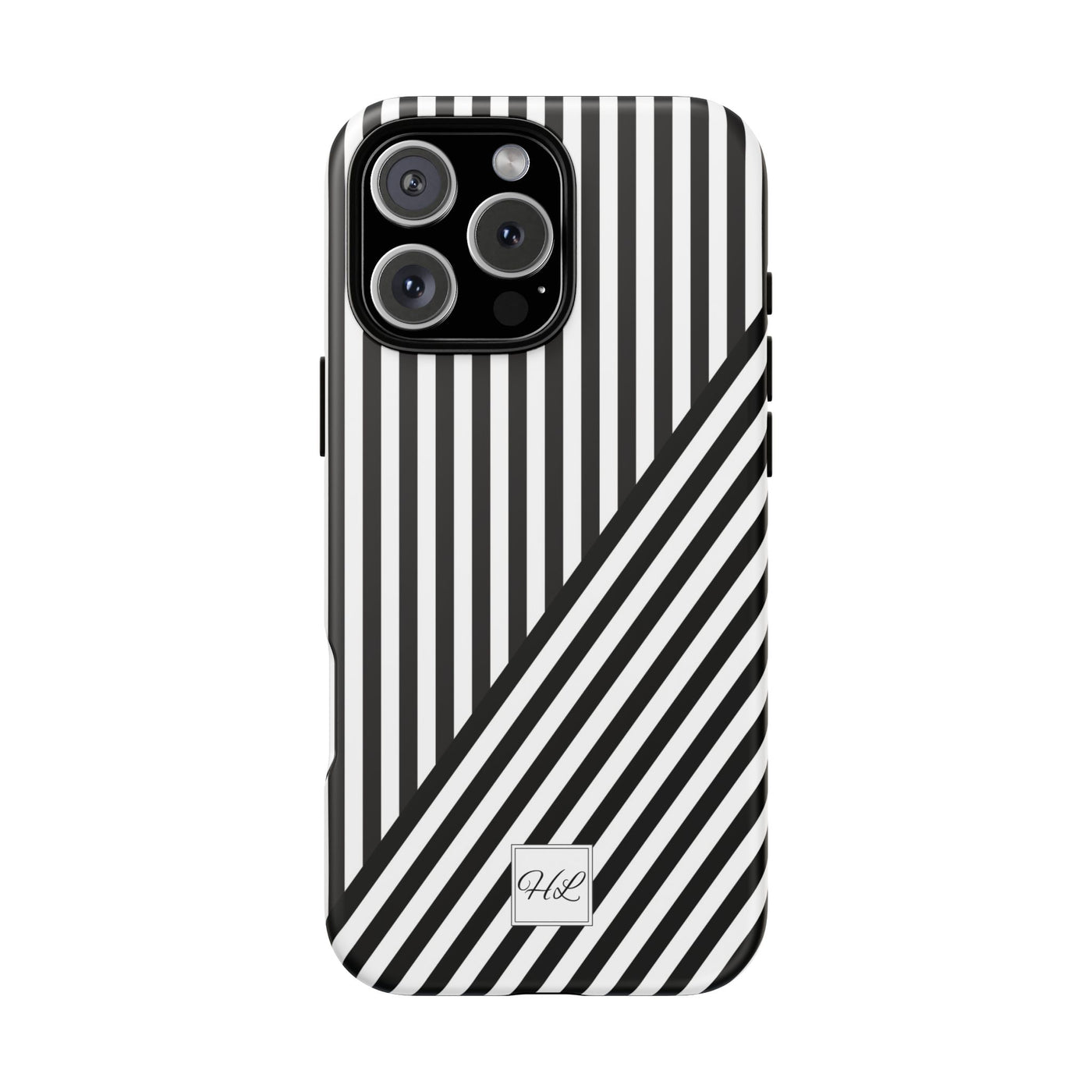 Custom Personalized Aesthetic Stripes Black White Tough Phone Case - For iPhone 17 Pro Max iPhone 16 Pro iPhone 15 Iphone 14 Plus 13 12 11 - Studio40ParkLane
