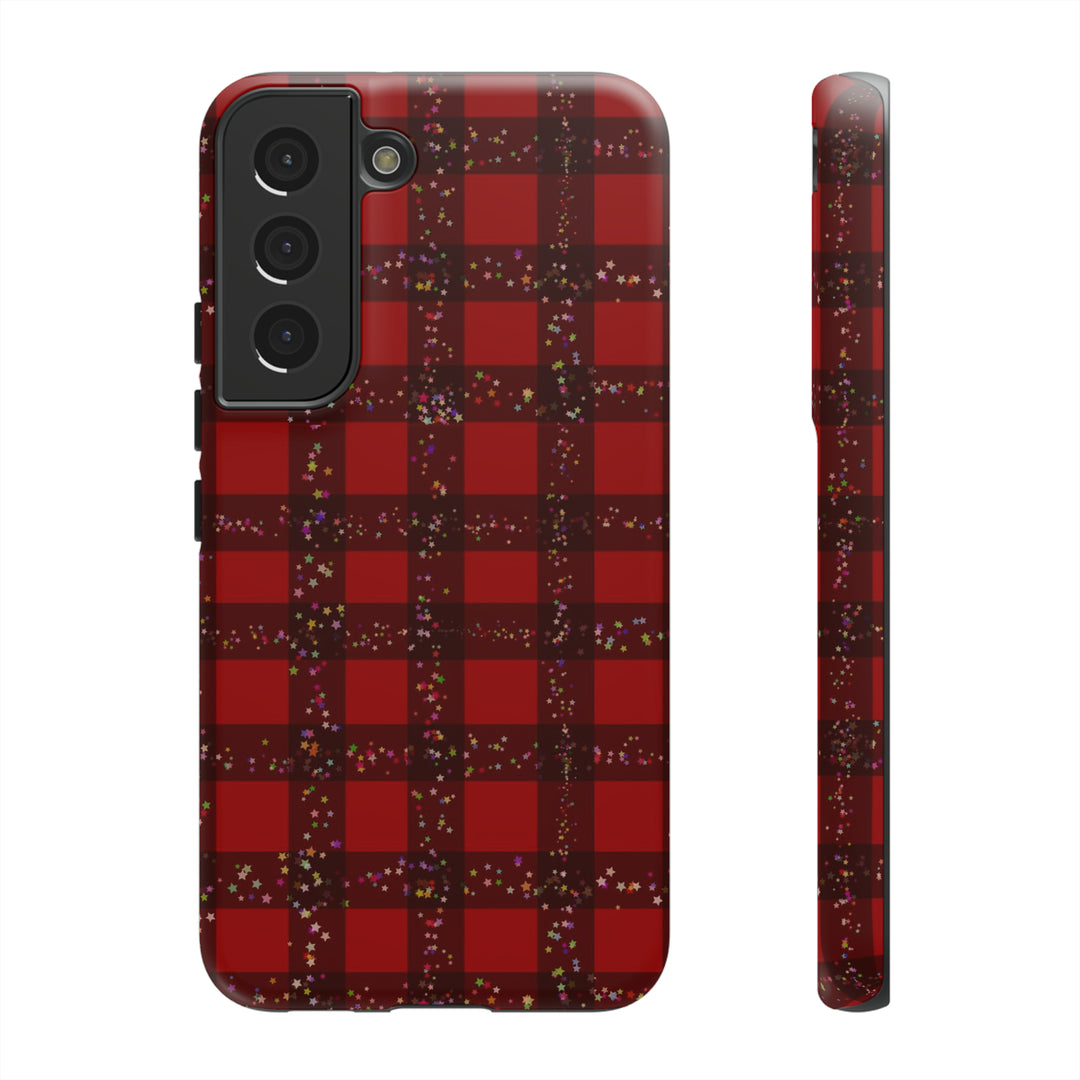 Samsung Phone Cases, Designer Samsung Galaxy S23 Phone Case, Samsung S22 Case, Samsung S21 Case, Samsung S20 Case, Red Festive Plaid - Studio40ParkLane