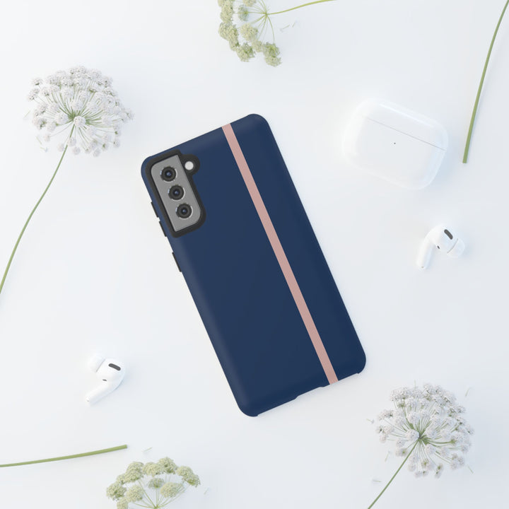 Tough Phone Case Navy Blue Orange Stripe iPhone 18 17 16 15 14 13 12 Pro Max Plus, Samsung Galaxy S26 S25 S24 Ultra Cute Preppy Sport - Studio40ParkLane