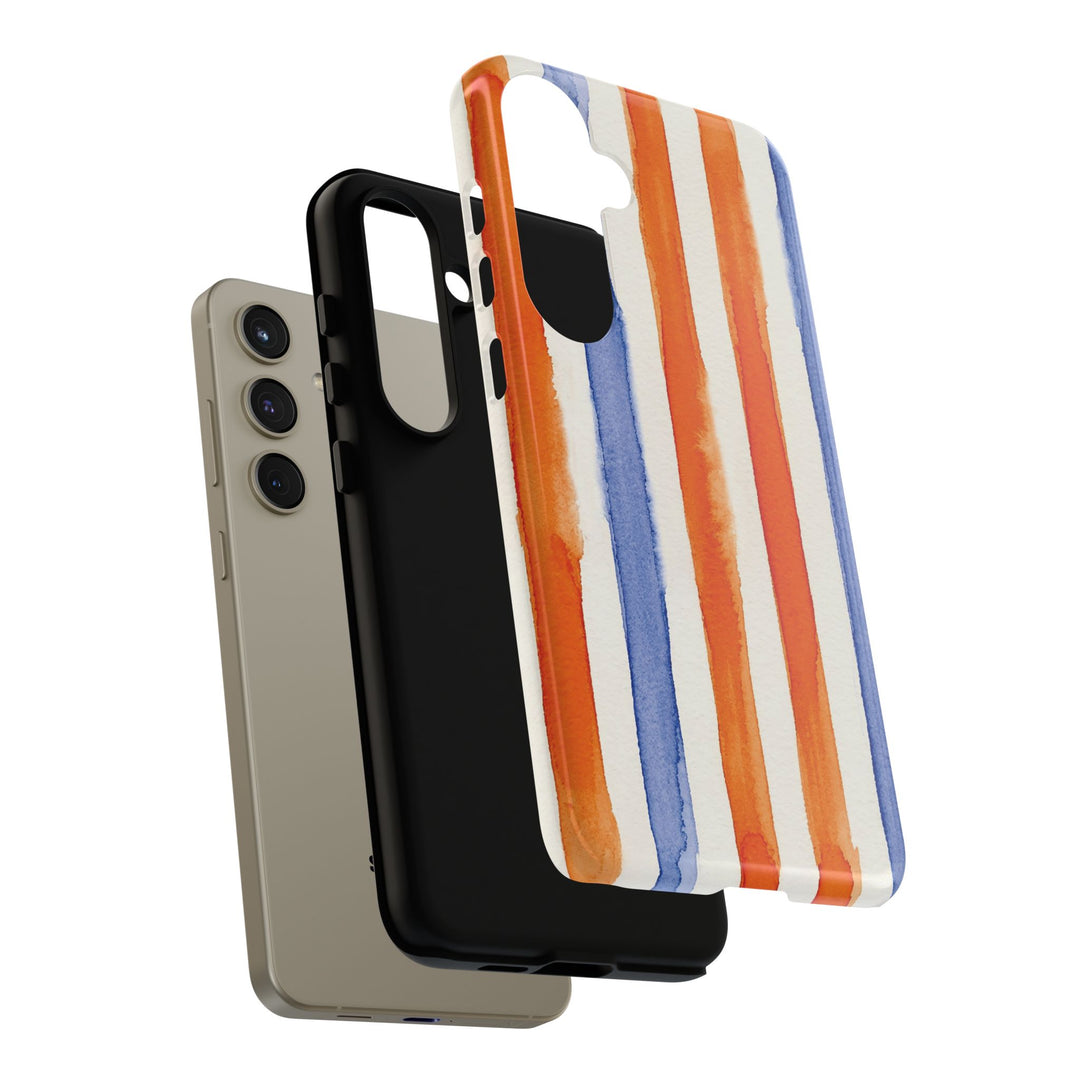 Tough Cute Blue Orange Stripes Phone Case, for IPhone 17 Pro Max | Iphone 17 Air, Iphone 16, IPhone 15, 14 13 12, Samsung Galaxy S26, S25, S24, S23 - Studio40ParkLane