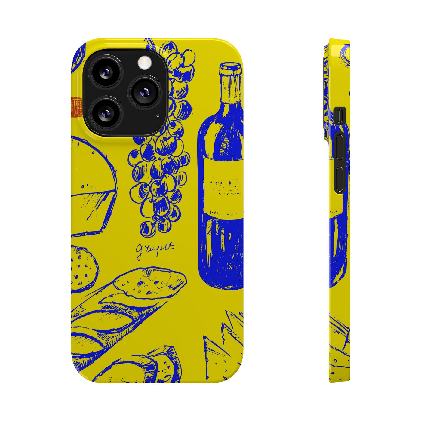 Slim Cute Phone Cases for Iphone  | iPhone 15 Case | iPhone 15 Pro Max Case, Iphone 14, Iphone 14 Pro Max, Iphone 13, French Food Wine Yellow Blue