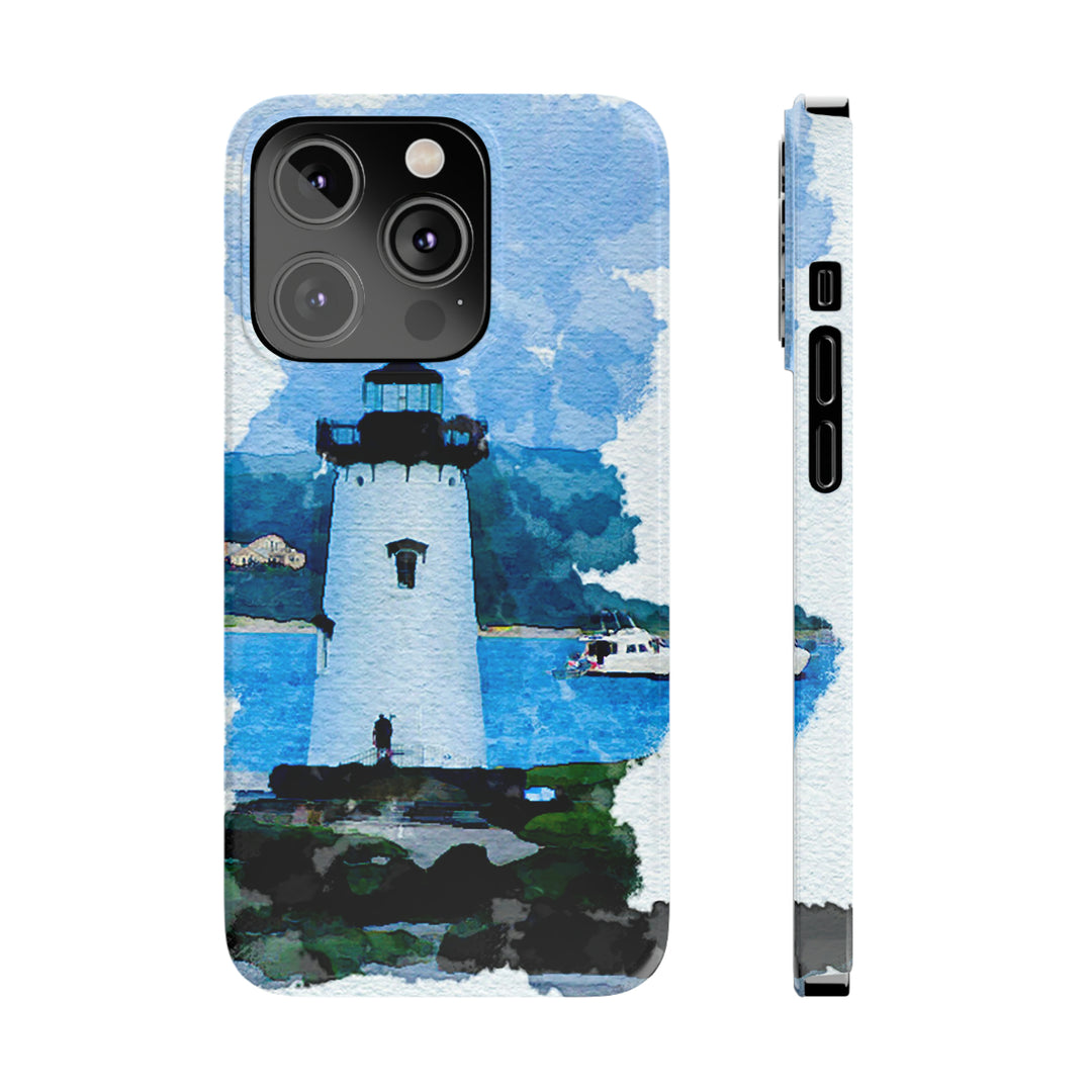 Slim Cute Phone Cases for Iphone - | iPhone 15 Case | iPhone 15 Pro Max Case, Iphone 14 Case, Iphone 14 Pro Max, Iphone 13, Beach Lighthouse Blue - Studio40ParkLane