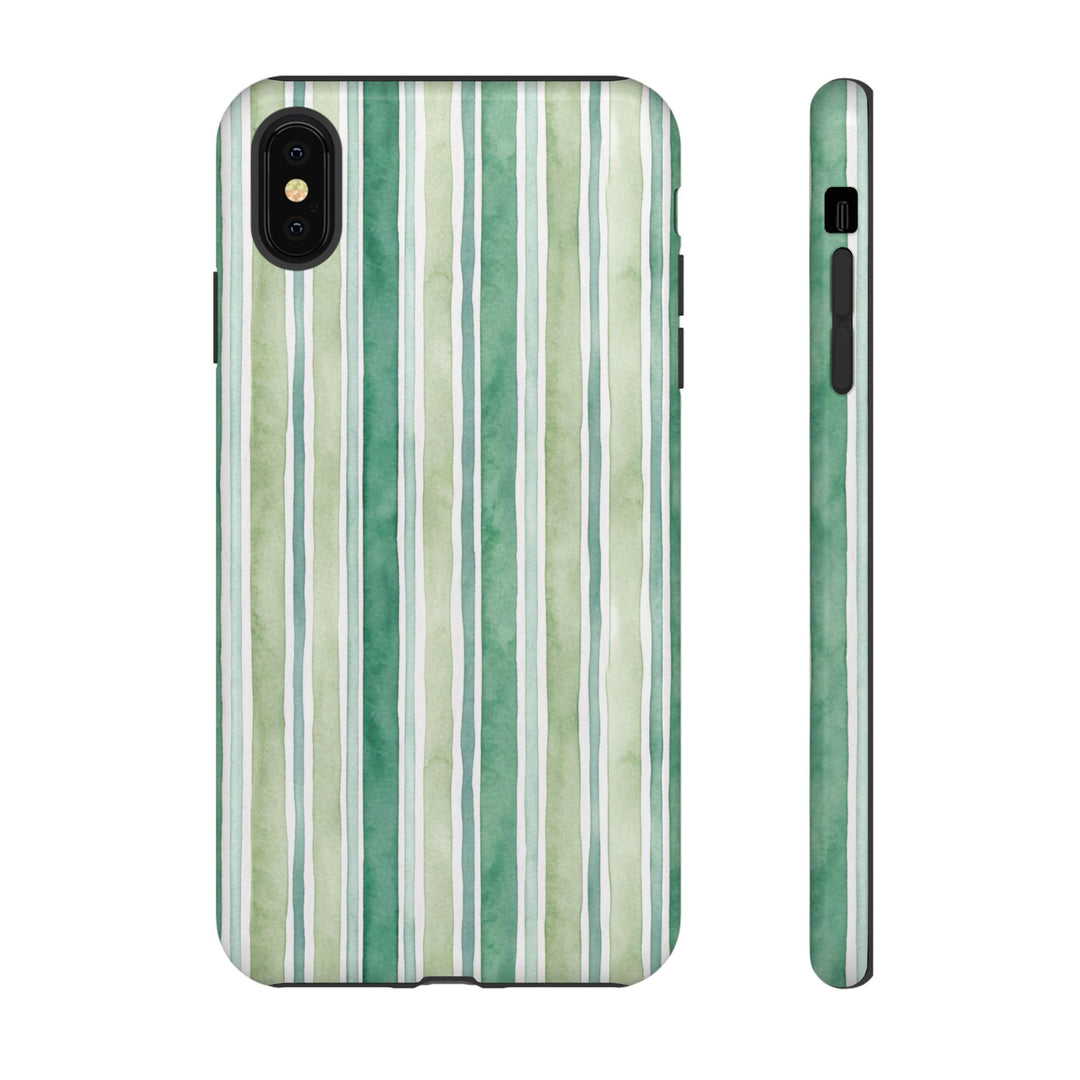 Aesthetic Tough Green Watercolor Stripes Premium Phone Case - For iPhone 17 Pro Max iPhone 16 Pro iPhone 15 Iphone 14 Plus 13 Pro 12 11 10 - Studio40ParkLane