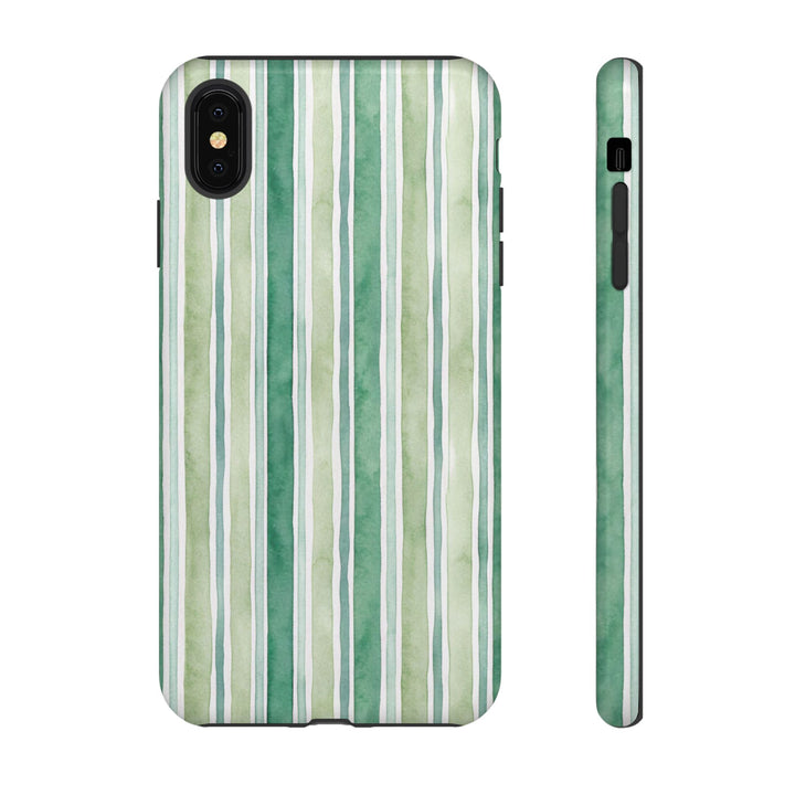 Aesthetic Tough Green Watercolor Stripes Premium Phone Case - For iPhone 17 Pro Max iPhone 16 Pro iPhone 15 Iphone 14 Plus 13 Pro 12 11 10 - Studio40ParkLane
