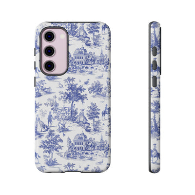 Premium Tough Blue French Toile Gift for Her Cute Phone Cases for Samsung and Iphone, 16, 15, 14, S24, S23, S22, S21, S20, Plus, Ultra, Pro