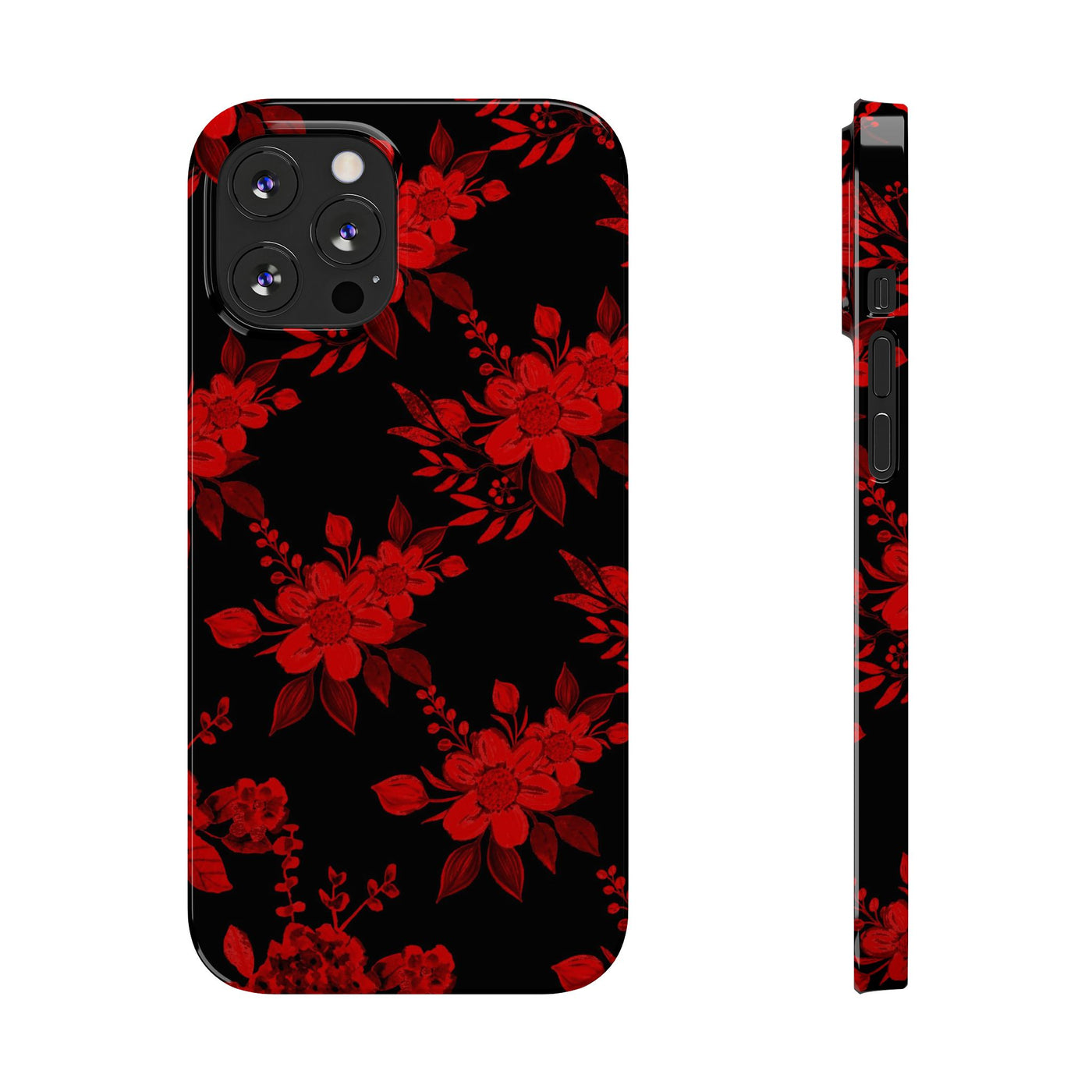 Slim Cute Phone Cases for Iphone - | iPhone 15 Case | iPhone 15 Pro Max Case, Iphone 14 Case, Iphone 14 Pro Max, Iphone 13, Red Black Flowers