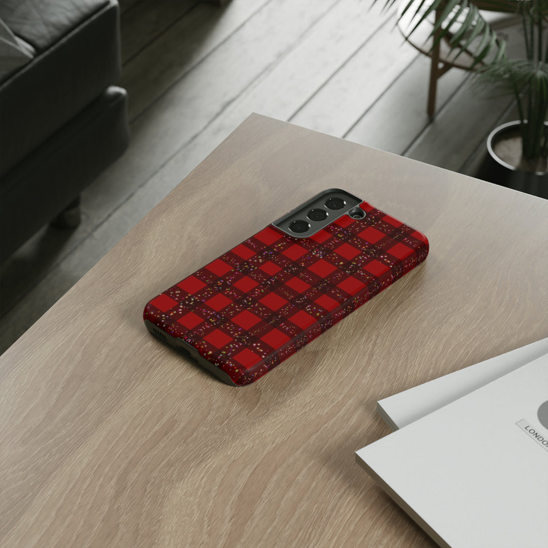 Samsung Phone Cases, Designer Samsung Galaxy S23 Phone Case, Samsung S22 Case, Samsung S21 Case, Samsung S20 Case, Red Festive Plaid - Studio40ParkLane