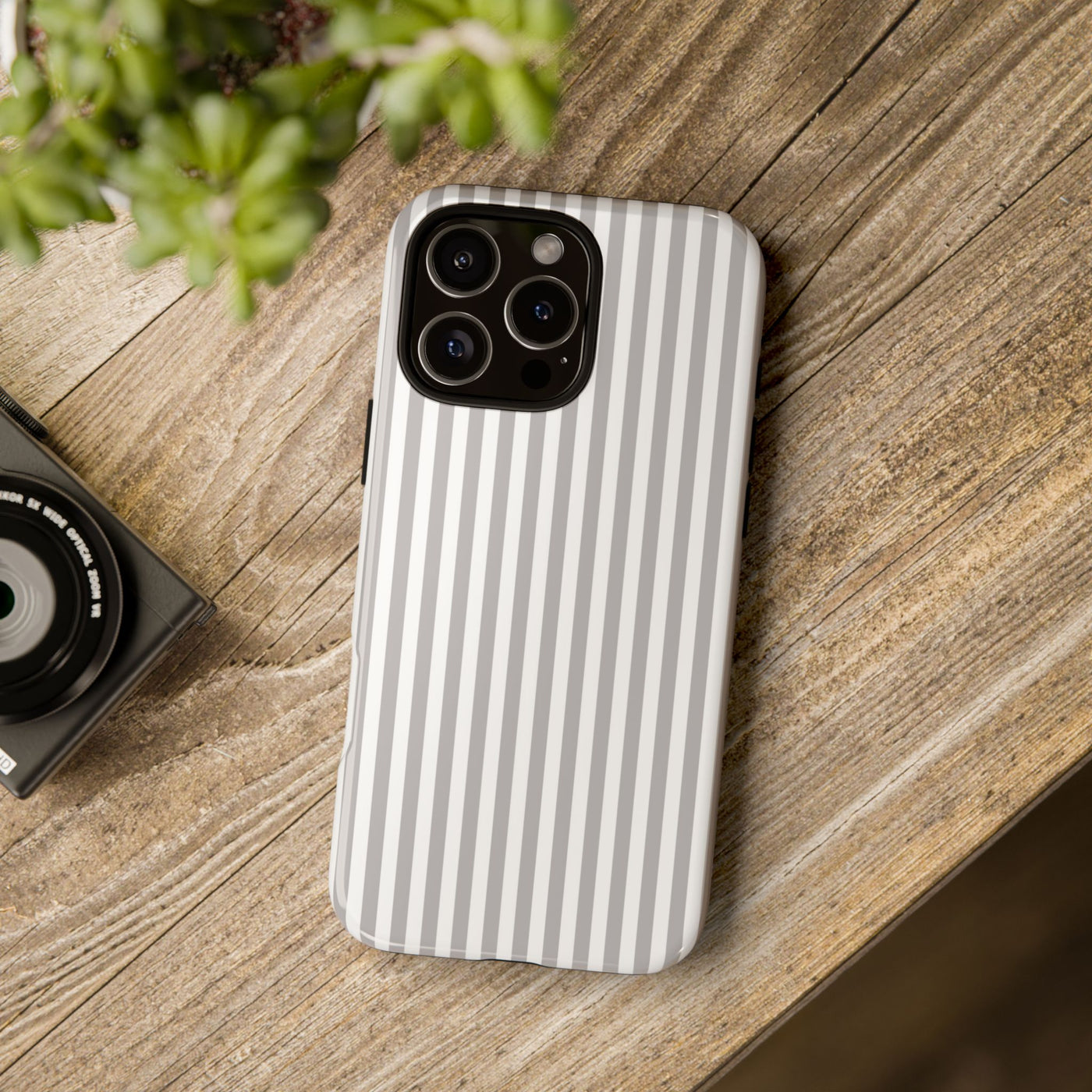 Tough Premium Ash Grey Stripes Phone Case Gift for Her - For Apple iPhone 16 Pro Max 16e iPhone 15 Pro iPhone Iphone 14 Plus 13 Pro 12 SE XR - Studio40ParkLane