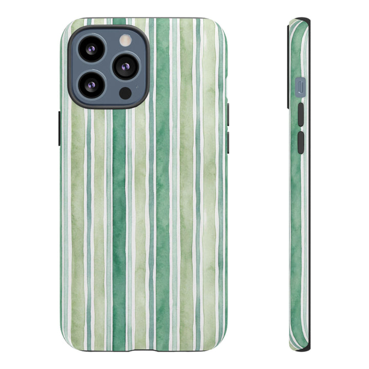 Aesthetic Tough Green Watercolor Stripes Premium Phone Case - For iPhone 17 Pro Max iPhone 16 Pro iPhone 15 Iphone 14 Plus 13 Pro 12 11 10 - Studio40ParkLane