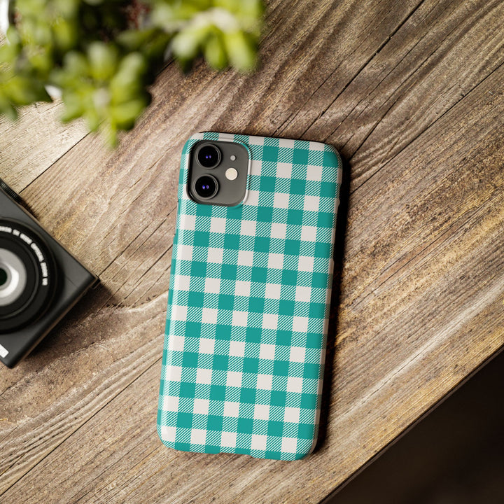 Slim Turquoise Gingham Gift for Her Cute Phone Cases for Iphone 16 Pro Max | iPhone 15 Case | iPhone 15 Pro Max Case, Iphone 14, 13, 12, 11, 10, 8, 7 - Studio40ParkLane