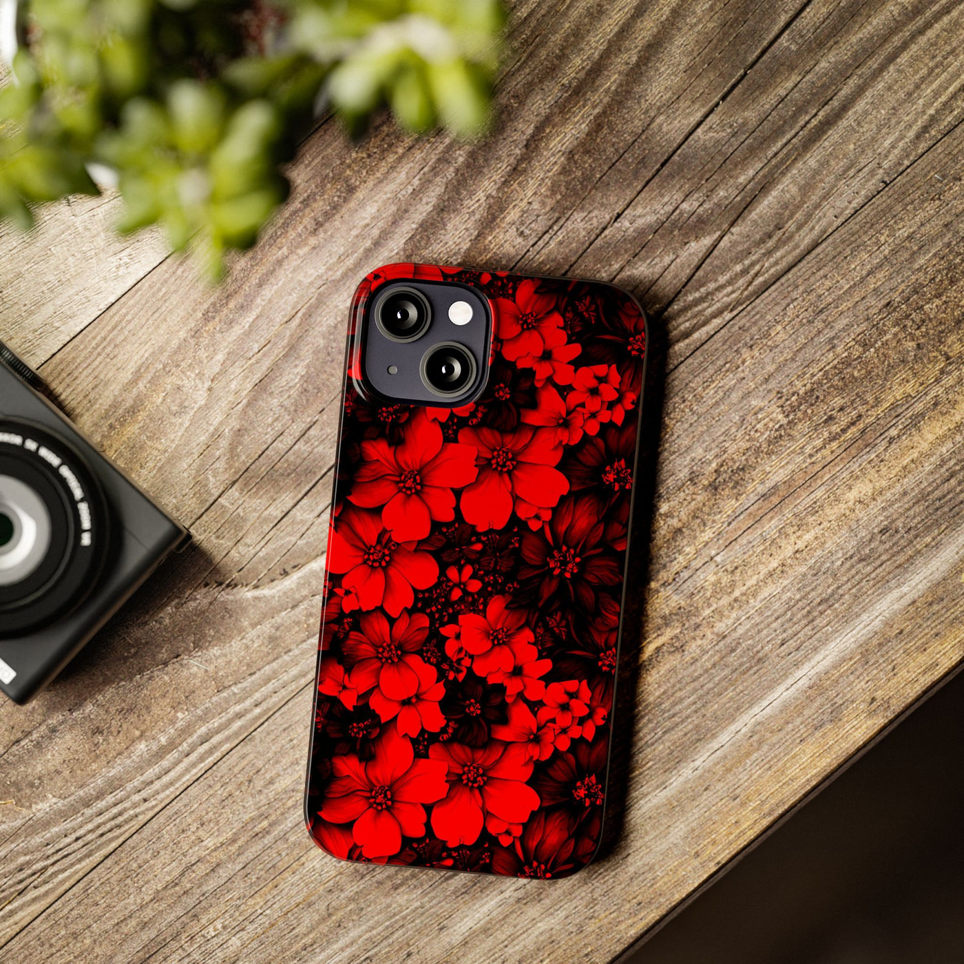 Slim Cute Phone Cases for Iphone - | iPhone 15 Case | iPhone 15 Pro Max Case, Iphone 14 Case, Iphone 14 Pro Max, Iphone 13, Red Black Flowers