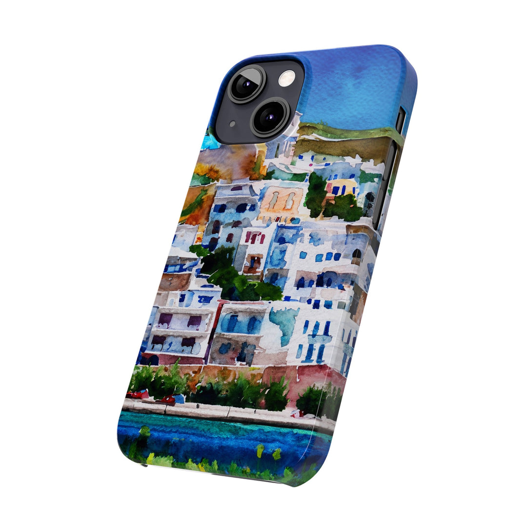 Slim Cute Phone Cases for Iphone | iPhone 15 Case | iPhone 15 Pro Max Case, Iphone 14, Iphone 14 Pro Max, Iphone 13, Colorful Greek House Watercolor - Studio40ParkLane