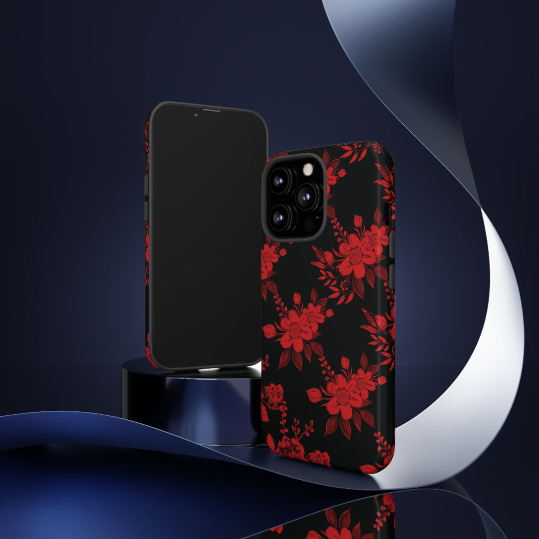 Cute IPhone Case | Red Black Flowers, iPhone 15 Case | iPhone 15 Pro Case, Iphone 14 Case, Iphone 14 Pro Max Case, Protective Iphone Case - Studio40ParkLane