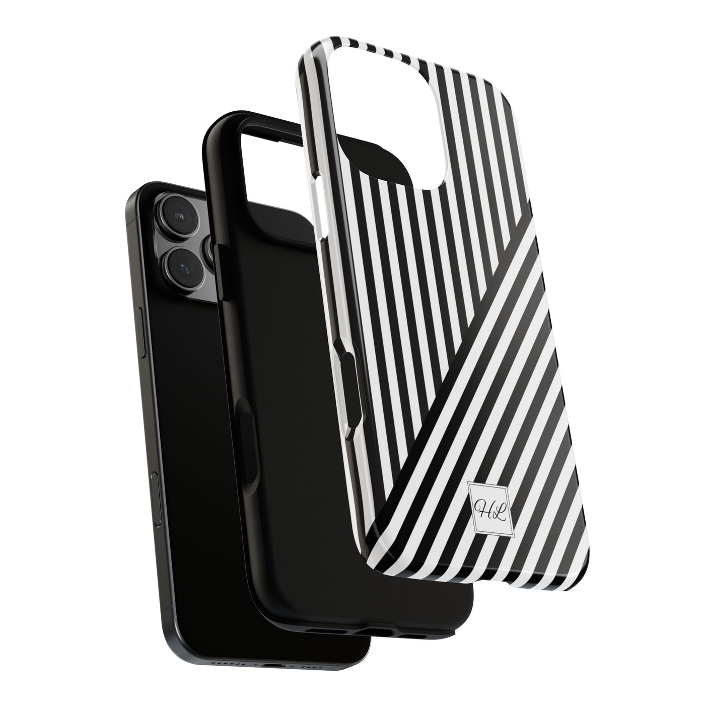 Custom Personalized Aesthetic Stripes Black White Tough Phone Case - For iPhone 17 Pro Max iPhone 16 Pro iPhone 15 Iphone 14 Plus 13 12 11 - Studio40ParkLane