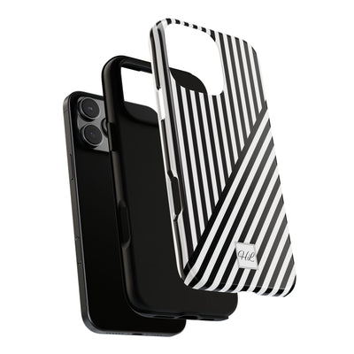 Custom Personalized Aesthetic Stripes Black White Tough Phone Case - For iPhone 17 Pro Max iPhone 16 Pro iPhone 15 Iphone 14 Plus 13 12 11 - Studio40ParkLane