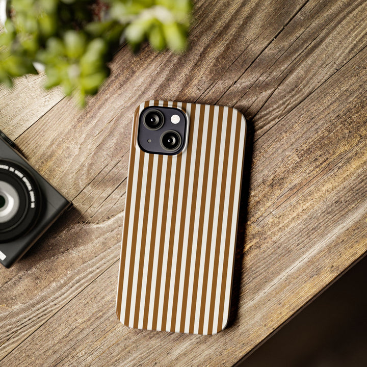 Slim Mocca Brown Striped Cute Phone Case for Iphone 16 - | iPhone 15 Pro Max Case | iPhone 14 Case Iphone 13 12 11 10 9 8 7 XS X Gift for Her - Studio40ParkLane