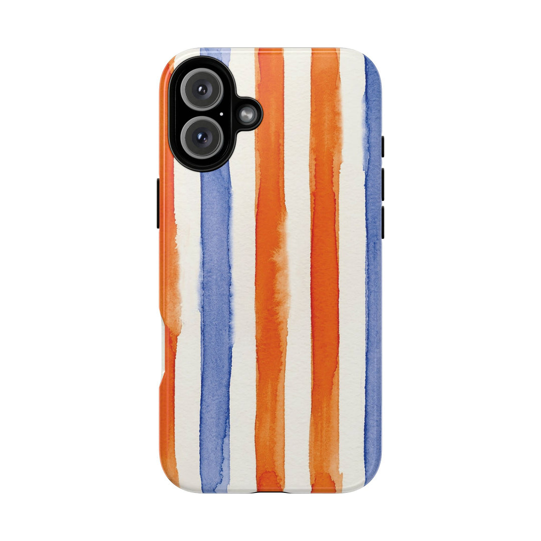 Tough Cute Blue Orange Stripes Phone Case, for IPhone 17 Pro Max | Iphone 17 Air, Iphone 16, IPhone 15, 14 13 12, Samsung Galaxy S26, S25, S24, S23 - Studio40ParkLane