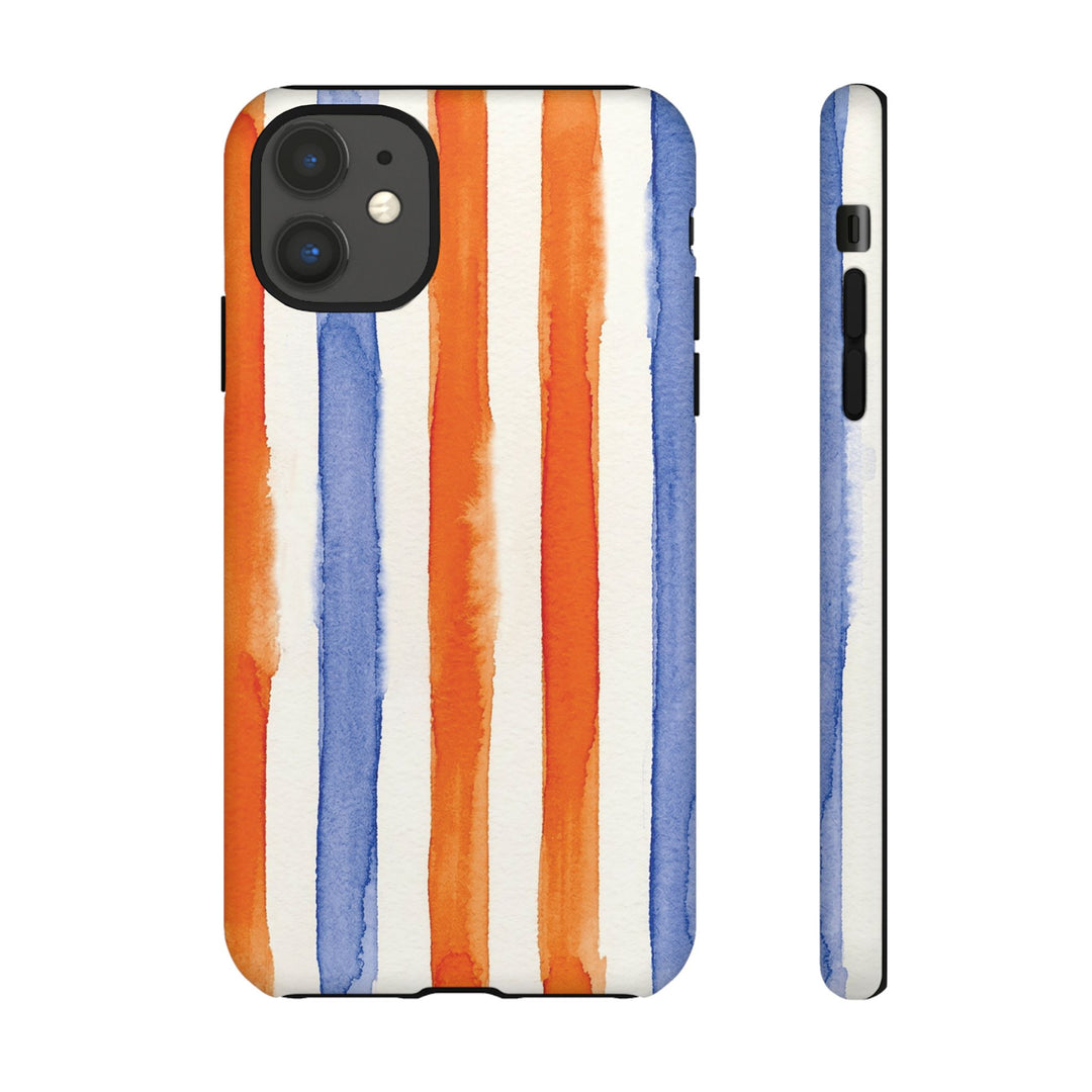 Tough Cute Blue Orange Stripes Phone Case, for IPhone 17 Pro Max | Iphone 17 Air, Iphone 16, IPhone 15, 14 13 12, Samsung Galaxy S26, S25, S24, S23 - Studio40ParkLane