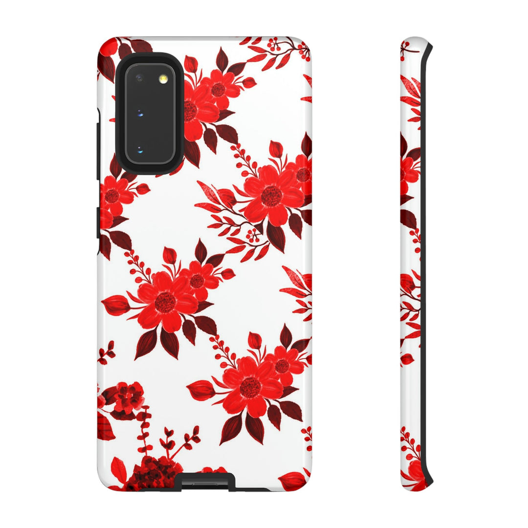 Cute Samsung Phone Case | Aesthetic Samsung Phone Case | Galaxy S23, S22, S21, S20 | Red White Flowers, Protective Phone Case - Studio40ParkLane