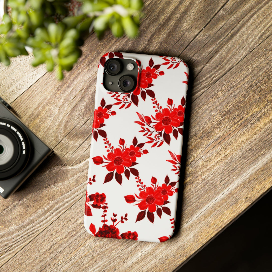 Slim Cute Phone Cases for Iphones - | iPhone 15 Case | iPhone 15 Pro Max Case, Iphone 14 Case, Iphone 14 Pro Max, Iphone 13, Red White Flowers - Studio40ParkLane