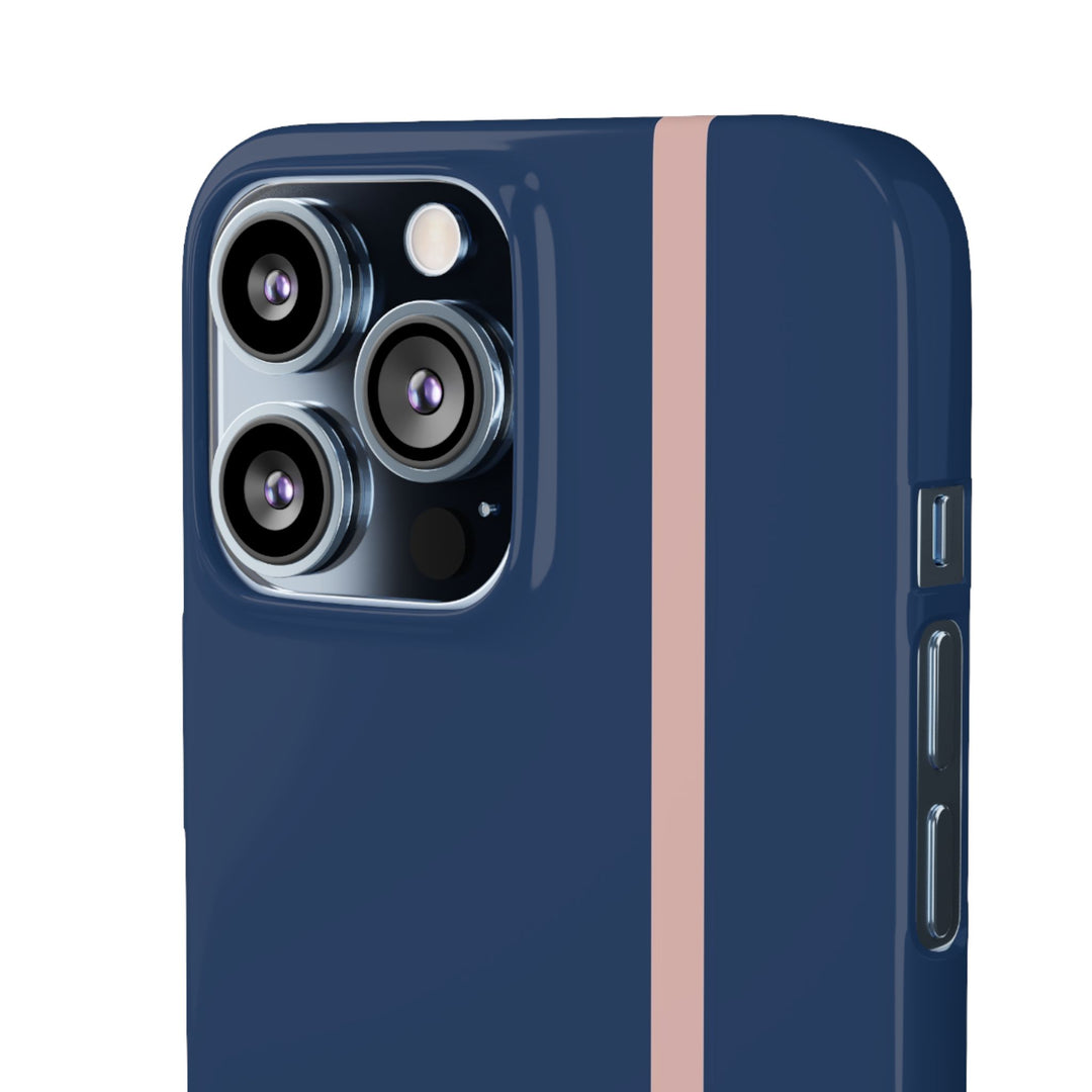 Sleek Navy Blue Pink Stripe Snap Phone Case for iPhone 18 17 16 15 14 13 Pro Max, Samsung Galaxy S26 S25 Ultra Lightweight Cute Phone Case - Studio40ParkLane