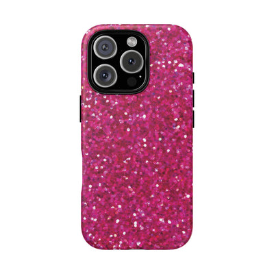 Chic Pink Faux Play on Glitter Effect Cute Phone Case, for IPhone 16 pro Max | Iphone 15, Iphone 14, IPhone 13 Case, 11 8 7, Samsung Galaxy S24, S23, S22, S21, 2 Layer Protection