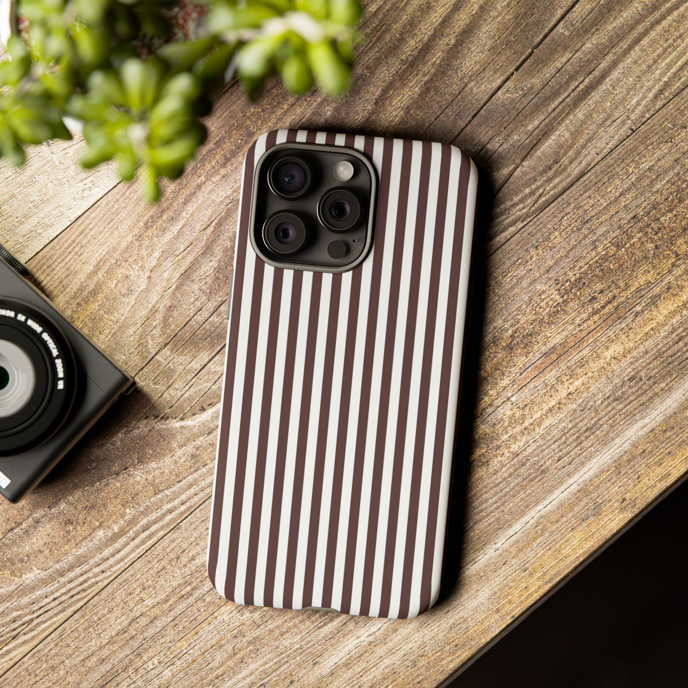 Tough Premium Brown Stripes Phone Case Gift for Her - For Apple iPhone 16 Pro Max 16e iPhone 15 Pro iPhone Iphone 14 Plus 13 Pro 12 SE XR - Studio40ParkLane