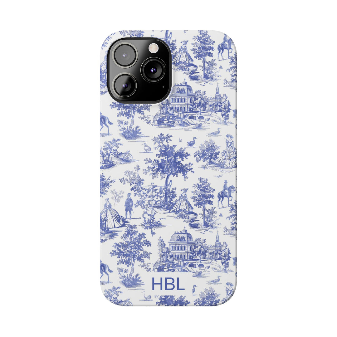 Slim Personalized Slim Blue Vintage French Toile Cute Phone Cases for Iphone 16 Pro Max | iPhone 15 Case | iPhone 15 Pro Max Case, Iphone 14, Iphone 14 Pro Max, Iphone 13 12 11 8 7 - Studio40ParkLane