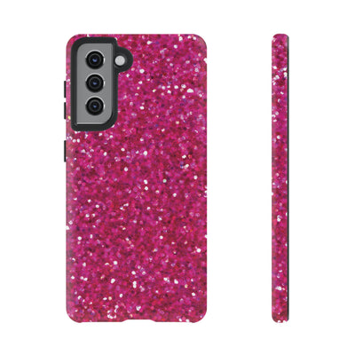 Chic Pink Faux Play on Glitter Effect Cute Phone Case, for IPhone 16 pro Max | Iphone 15, Iphone 14, IPhone 13 Case, 11 8 7, Samsung Galaxy S24, S23, S22, S21, 2 Layer Protection