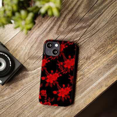 Slim Cute iPhone Cases - | iPhone 15 Case | iPhone 15 Pro Max Case, Iphone 14 Case, Iphone 14 Pro Max, Iphone 13, Red Black Flowers