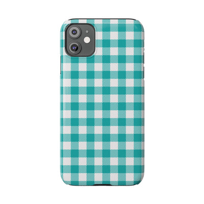 Slim Turquoise Gingham Gift for Her Cute Phone Cases for Iphone 16 Pro Max | iPhone 15 Case | iPhone 15 Pro Max Case, Iphone 14, 13, 12, 11, 10, 8, 7