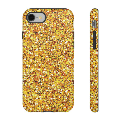 Chic Gold Faux Play on Glitter Effect Cute Phone Case, for IPhone 16 pro Max | Iphone 15, Iphone 14, IPhone 13 Case, 11 8 7, Samsung Galaxy S24, S23, S22, S21, 2 Layer Protection