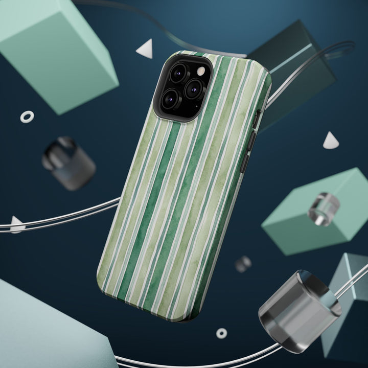 Aesthetic Tough Magsafe Green Stripes Watercolor Phone Case - For iPhone 17 Pro Max iPhone 16 Pro iPhone 15 Iphone 14 Plus 13 Pro 12 11 10 - Studio40ParkLane