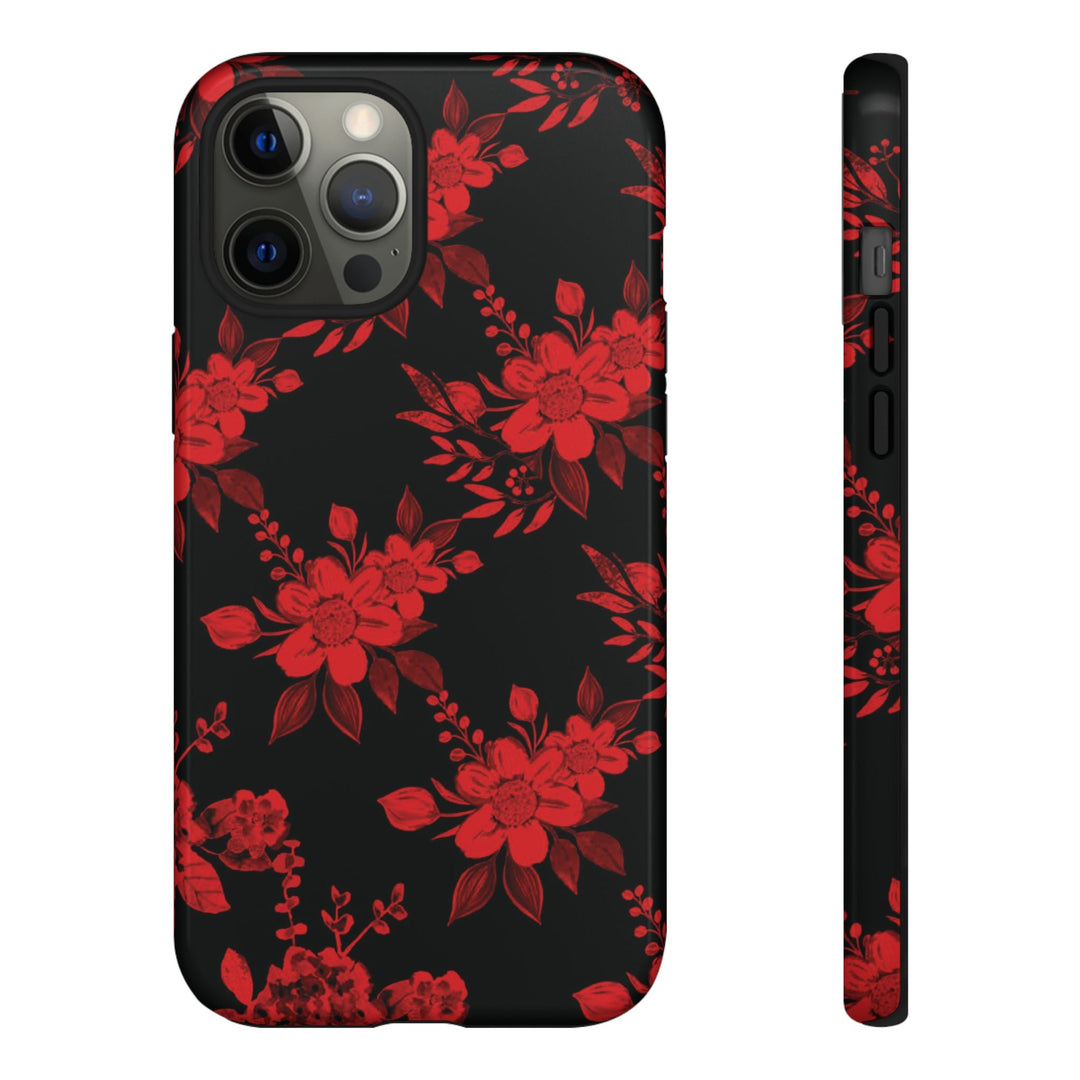 Cute IPhone Case | Red Black Flowers, iPhone 15 Case | iPhone 15 Pro Case, Iphone 14 Case, Iphone 14 Pro Max Case, Protective Iphone Case - Studio40ParkLane