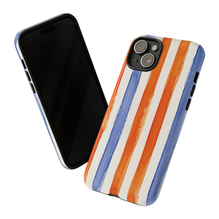 Tough Cute Blue Orange Stripes Phone Case, for IPhone 17 Pro Max | Iphone 17 Air, Iphone 16, IPhone 15, 14 13 12, Samsung Galaxy S26, S25, S24, S23 - Studio40ParkLane