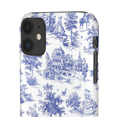 Snap Blue Vintage French Toile Cute Phone Cases for Samsung Galaxy S24, S23, S22, S21, S20, Plus, Ultra, Iphone 16, 15, 14, Pro and Max