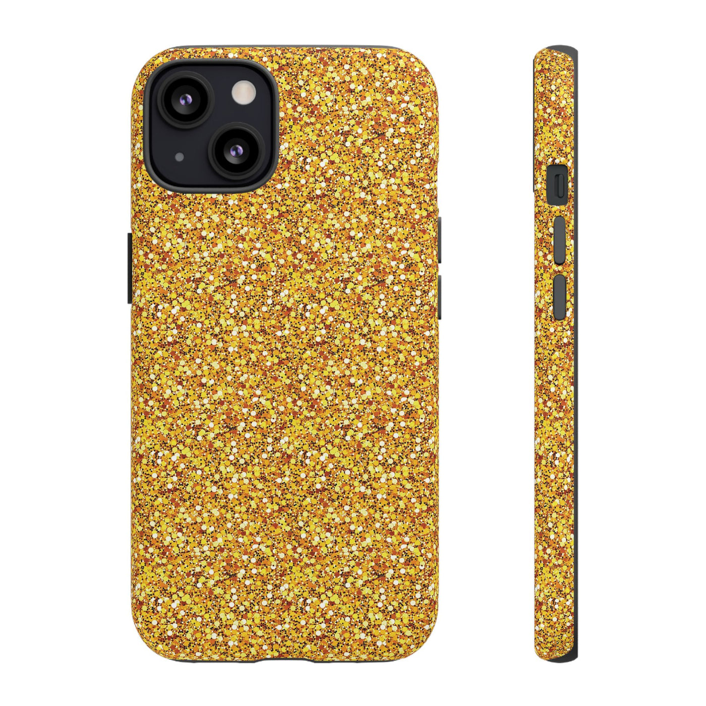 Chic Gold Faux Play on Glitter Effect Cute Phone Case, for IPhone 16 pro Max | Iphone 15, Iphone 14, IPhone 13 Case, 11 8 7, Samsung Galaxy S24, S23, S22, S21, 2 Layer Protection