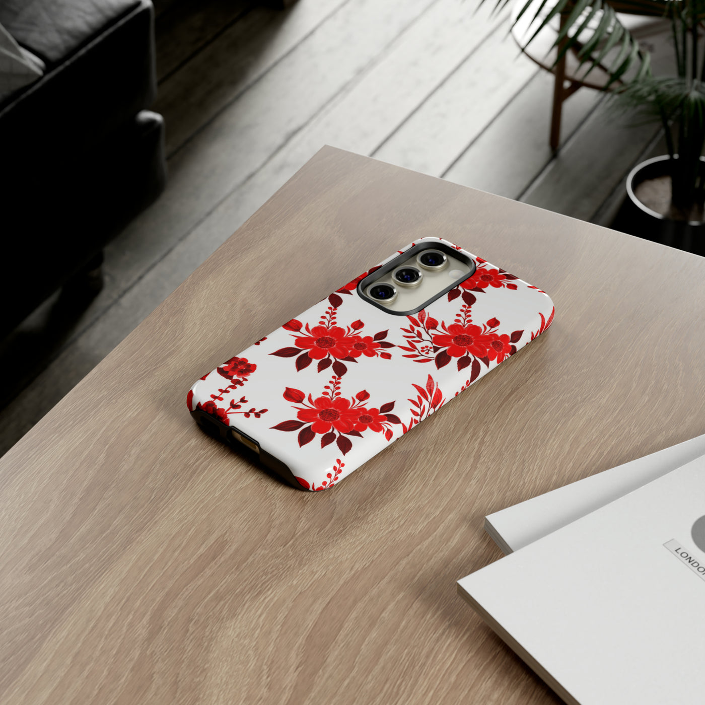 Cute Samsung Phone Case | Aesthetic Samsung Phone Case | Galaxy S23, S22, S21, S20 | Red White Flowers, Protective Phone Case