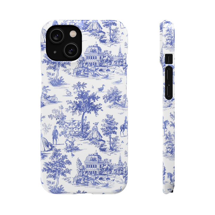 Sleek Snap Blue French Toile Cute Phone Case for iPhone 16 15 14 13 12 11 X Xs Max Xr Pro Plus Samsung Galaxy S24 S23 S22 S21 S20 Note Ultra
