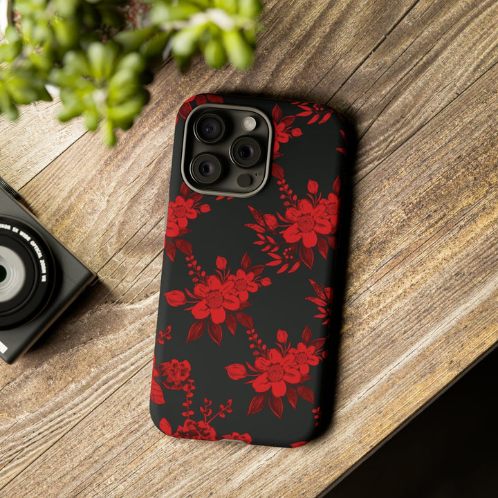 Cute IPhone Case | Red Black Flowers, iPhone 15 Case | iPhone 15 Pro Case, Iphone 14 Case, Iphone 14 Pro Max Case, Protective Iphone Case - Studio40ParkLane