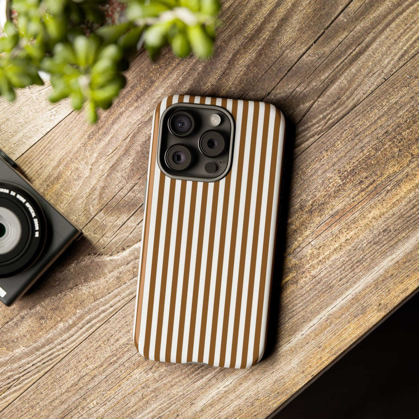 Tough Premium Mocca Brown Stripes Phone Case Gift for Her - For Apple iPhone 16 Pro Max 16e iPhone 15 Pro iPhone Iphone 14 Plus 13 Pro 12 SE XR - Studio40ParkLane