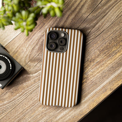 Tough Premium Mocca Brown Stripes Phone Case Gift for Her - For Apple iPhone 16 Pro Max 16e iPhone 15 Pro iPhone Iphone 14 Plus 13 Pro 12 SE XR - Studio40ParkLane