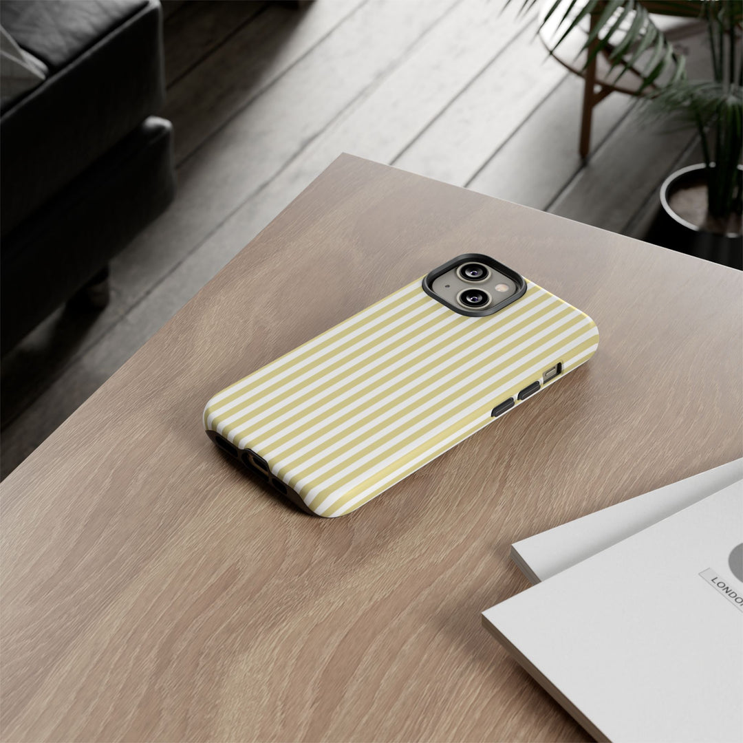 Tough Premium Soft Yellow Stripes Phone Case Gift for Her - For Apple iPhone 16 Pro Max 16e iPhone 15 Pro iPhone Iphone 14 Plus 13 Pro 12 SE XR - Studio40ParkLane