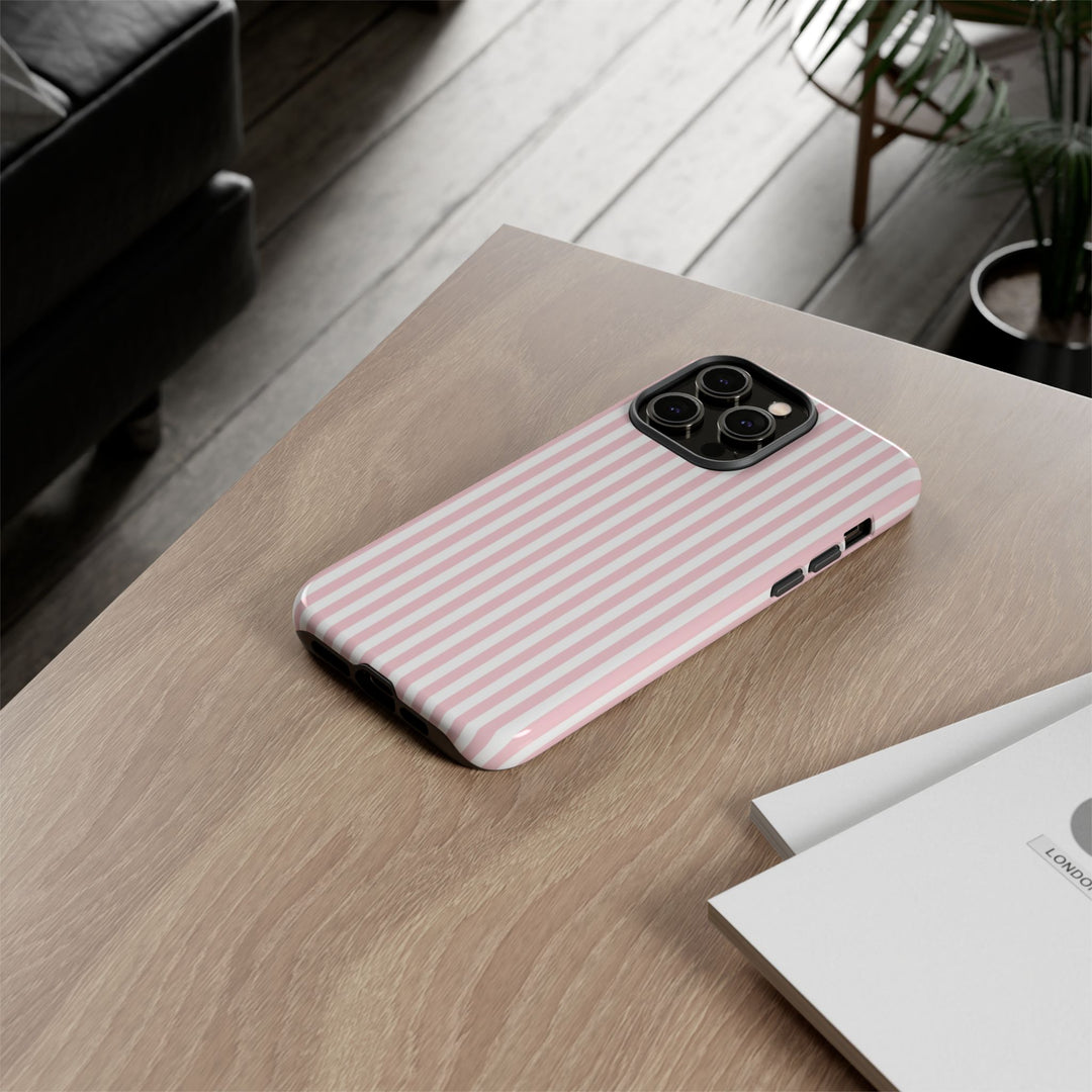 Tough Premium Sweet Pink Stripes Phone Case Gift for Her - For Apple iPhone 16 Pro Max 16e iPhone 15 Pro iPhone Iphone 14 Plus 13 Pro 12 SE XR - Studio40ParkLane