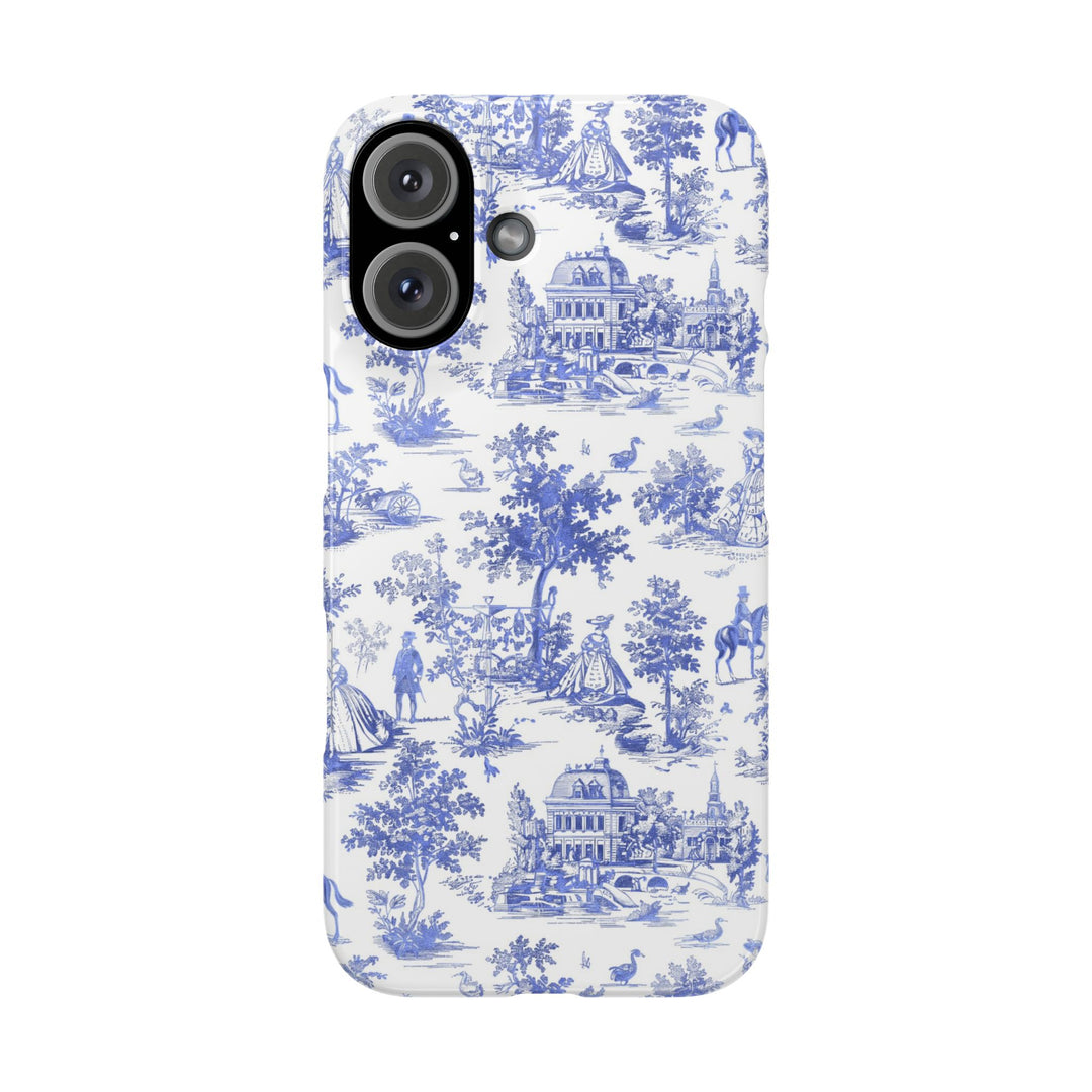 Slim Blue Vintage French Toile Cute Phone Cases for Iphone 16 Pro Max | iPhone 15 Case | iPhone 15 Pro Max Case, Iphone 14, Iphone 14 Pro Max, Iphone 13 12 11 8 7 - Studio40ParkLane