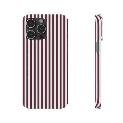 Slim Burgundy Wine Striped Cute Phone Case for Iphone 16 - | iPhone 15 Pro Max Case | iPhone 14 Case Iphone 13 12 11 10 9 8 7 Gift for Her - Studio40ParkLane
