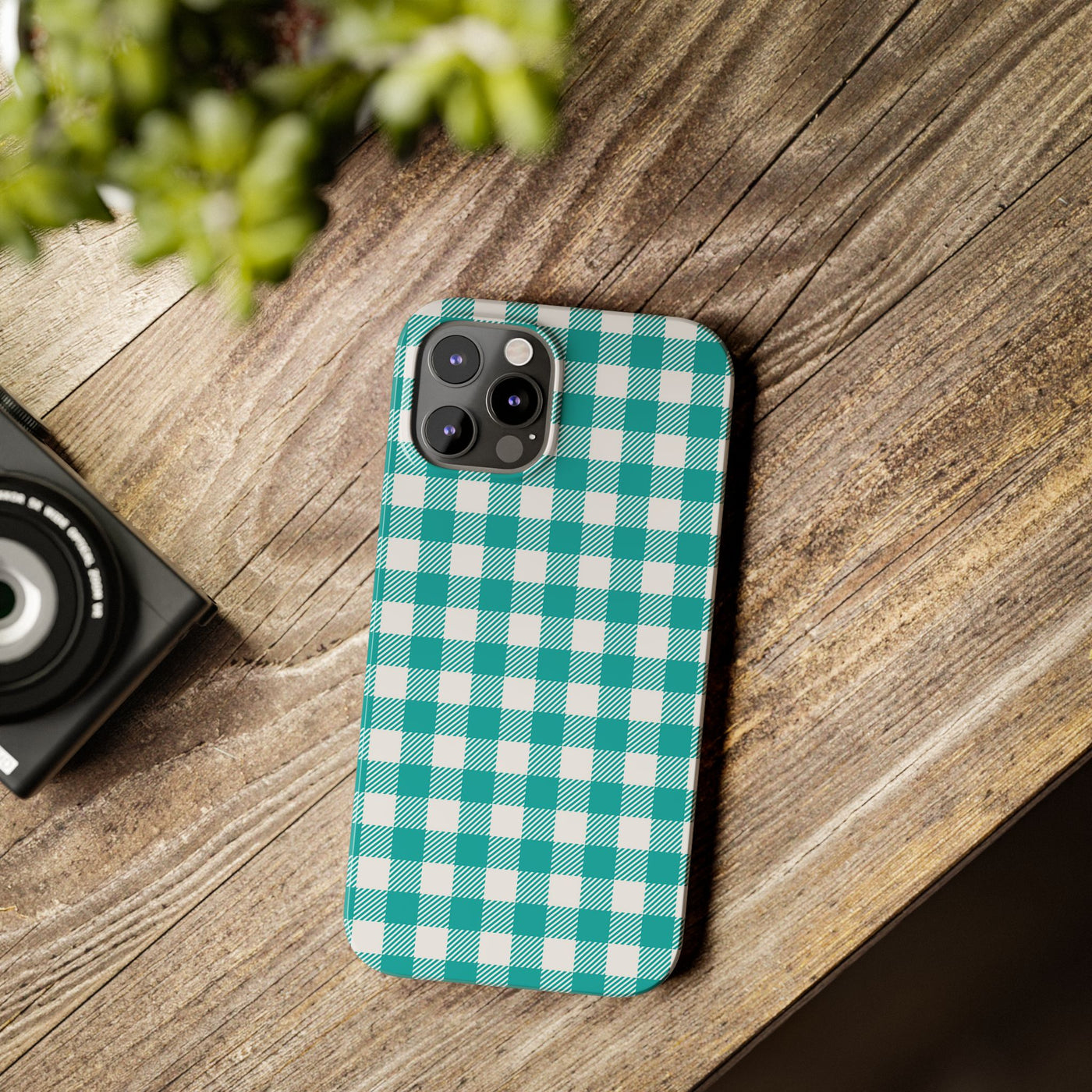 Slim Turquoise Gingham Gift for Her Cute Phone Cases for Iphone 16 Pro Max | iPhone 15 Case | iPhone 15 Pro Max Case, Iphone 14, 13, 12, 11, 10, 8, 7