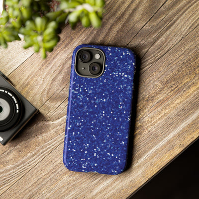 Chic Blue Faux Play on Glitter Effect Cute Phone Case, for IPhone 16 pro Max | Iphone 15, Iphone 14, IPhone 13 Case, 11 8 7, Samsung Galaxy S24, S23, S22, S21, 2 Layer Protection