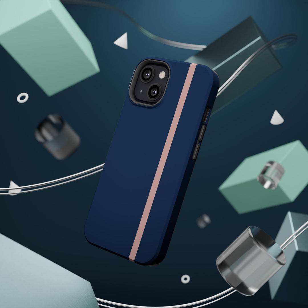 MagSafe Navy Blue Blush Pink Stripe Tough Phone Case iPhone 18 17 16 15 14 13 Pro Max Samsung Galaxy S26 Dual Layer Modern Luxury Cover - Studio40ParkLane