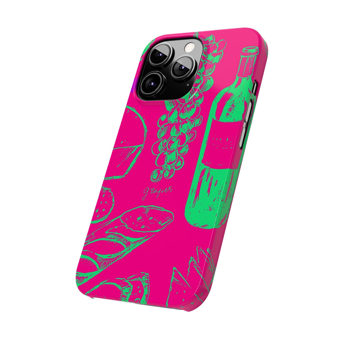 Slim French Food Wine Pink Green Cute Phone Cases for Iphone | iPhone 15 Case | iPhone 15 Pro Max Case, Iphone 14, Iphone 14 Pro Max, Iphone 13, - Studio40ParkLane